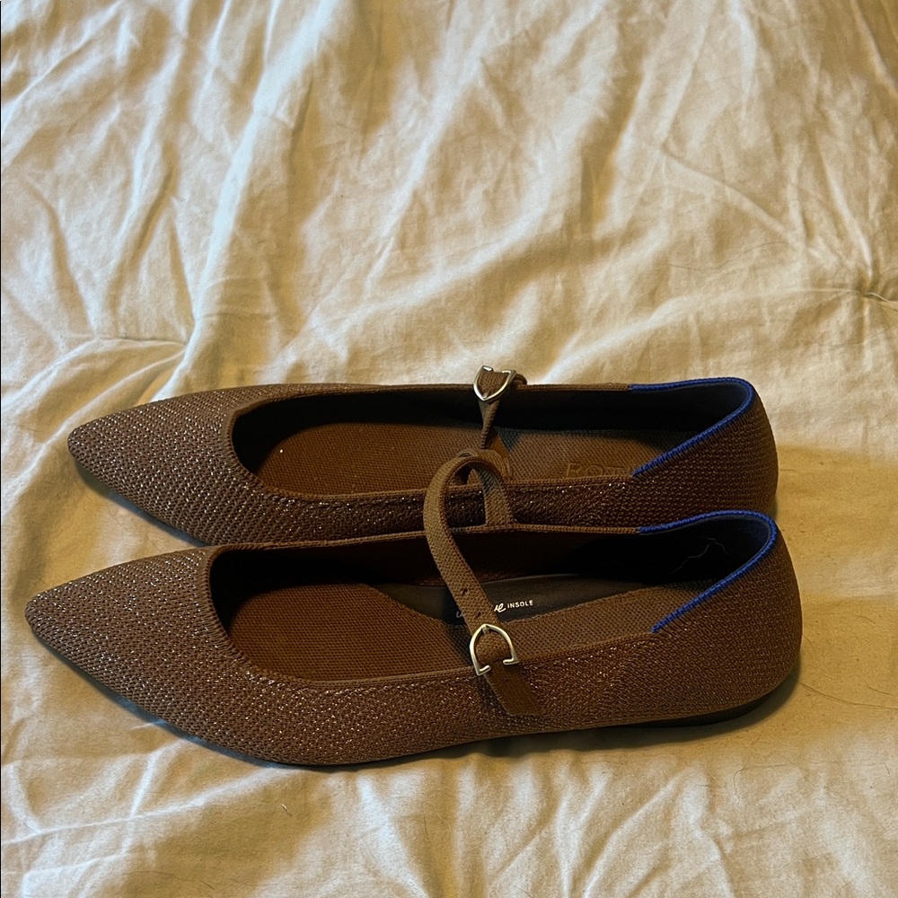 Rothy's Brown Flats with Blue Trim NEW